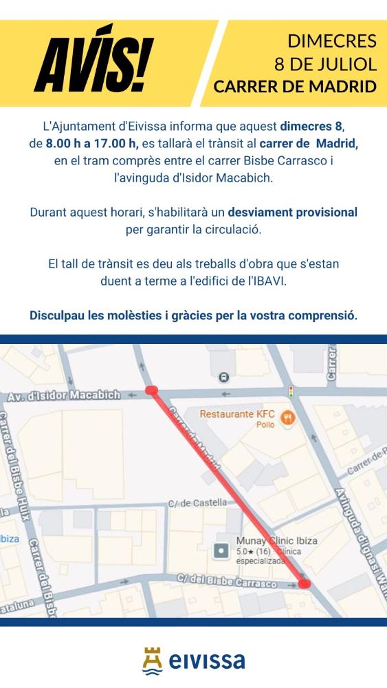 Imagen Restriccions trànsit aquest dimecres al carrer Madrid dimecres 8 de 8h a 17h