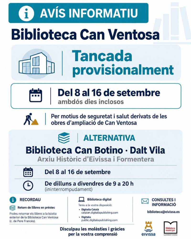 Imagen BIBLIOTECA CAN VENTOSA - Tancada del 8 al 16 de setembre